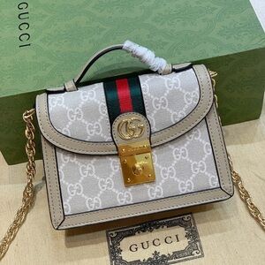 Gucci Small GG Canvas Top Handle Bag in Beige with Web Stripe